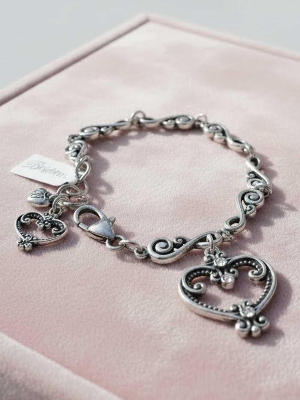 NWT Brighton Retired Palazzo Silver Heart Charm Bracelet 8.5" Adjustable